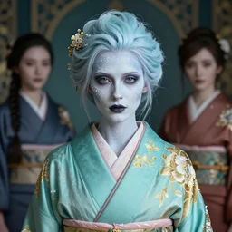 dreamlike luxury stunning gorgeous woman witch portrait, pale turquoise and gold kimono, art by artgerm, wlop, loish, ilya kuvshinov, 8 k hyperrealistic, hyperdetailed, beautiful lighting, detailed background, depth of field, symmetrical face, frostbite 3 engine, cryengine,