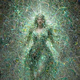 flower goddes, concept character, beautiful, stunning, green mist, radiating power, energy, god rays, luminescence, fractal, unreal engine, 8k
