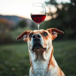 a wine glass on top of a dog.