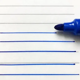 horizontal lines drawn using a thick blue magic marker, magic marker has a wide tip, drawn on bright white bond paper, wide spacing between lines