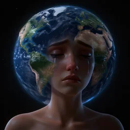 dark portrait of the world with a face, sad on space, crying, au naturel, hyper detailed, digital art, trending in artstation, cinematic lighting, studio quality, smooth render, unreal engine 5 rendered, octane rendered, art style by pixar dreamworks disney riot games and rockstar games.