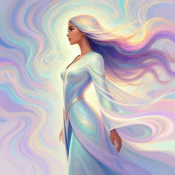 side profile, maya ali, wind sorcerer, league of legends, robes, elegant, smooth, colorful psychedelic swirly magic ripples, pastel colors, by greg rutkowski, jesper ejsing, ilya kuvshinov, artgerm, mucha