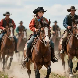promotional movie still rendered in 8 k hq 3 d octane ue 5, medium close - up, of an action shot from little bighorn, horseback riders have small bits of colorful clothing, majestic action, focusing on the offset center of the scene, intense dramatic hdr, natural light, cinematic lighting, extremely high detail, photorealistic