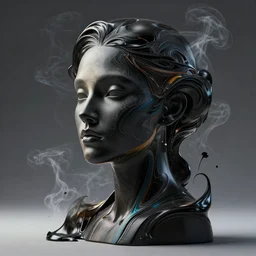 epic concept art. abstract female face silhouette mixing with black and color liquid fluid. abstract sculpture. black latex. art deco swirls. smoke simulation, vfx, cinema 4 d, tyflow. masterpiece, michelangelo. concept art, matte painting. greg rutkowski, wlop, victo ngai, kandinski