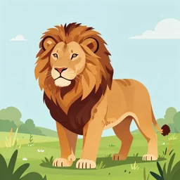 Vector illustration of a full body lion in a meadow, Deviantart, sharp focus, 4k