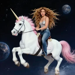 shakira rides a unicorn through space