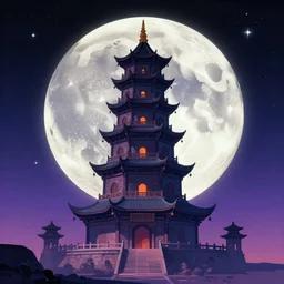ancient tower in the moon, retrowave epic art, trending on art station