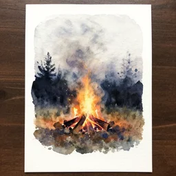 small centered on watercolor paper, paint brush strokes, abstract watercolor painting of faraway campfire smoke, bonfire, cinematic light, american romanticism by hans dahl, by jesper ejsing, by anders zorn, by greg rutkowski, by greg manchess, by tyler edlin