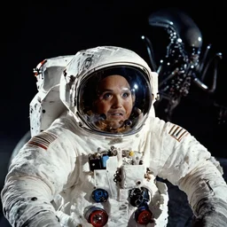 moon landing, astronauts, apollo 1 1, xenomorph from the movie alien the background, monster, high definition, grainy footage, close up