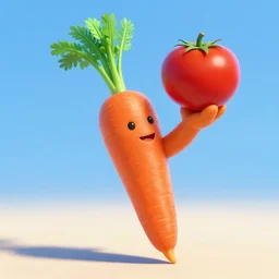 a carrot shaking hand with a tomato, digital art, pixar, disney, movie, artstation, 4 k, by pixar