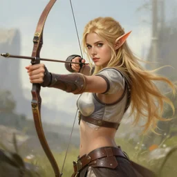 fantasy elf archer girl blonde hair art drawn in art style of WLOP full HD 4K highest quality realistic beautiful gorgeous natural WLOP artist painting