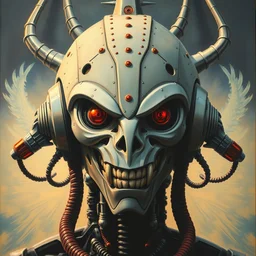 biomechanical alien robot shiva, angry face, intense stare, sarcastic smile, symmetrical, concept art, intricate detail, volumetric shadows and lighting, realistic oil painting, 1 9 7 0 psychedelic soviet poster,