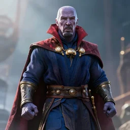 doctor strange as thanos, ultra realistic 4 k unreal engine very cinematic render with ray tracing slight bloom strong ambient occlusion strong reflections depth of field fog