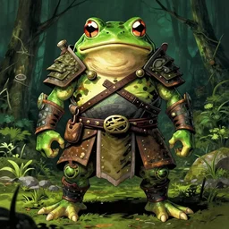 humanoid toad warrior, frog themed, bog, symmetrical, highly detailed, digital art, sharp focus, trending on art station, kentaro miura manga art style