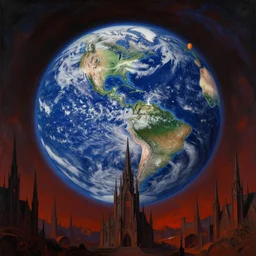 realistic detailed image of the Earth evaporating into the sky, Amano, Karol Bak, Greg Hildebrandt, and Mark Brooks, Neo-Gothic, gothic, rich deep colors. Beksinski painting, part by Adrian Ghenie and Gerhard Richter. art by Takato Yamamoto. masterpiece