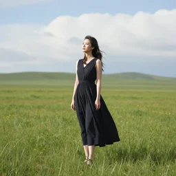 beautiful girl on grassland, fantastic landscape, photography in style erik madigan heck