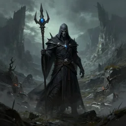 necromancer in a hellscape valley, digital art, trending on ArtStation