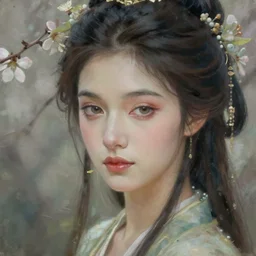 portrait of a graceful spring goddess, stunning, beauty, esoteric, muted colors, head in focus, high fantasy art, spring aesthetics, intricate details, elegant, highly detailed, hyperrealistic painting, artstation, concept art, painterly, sharp focus, illustration, art by masha kurbatova