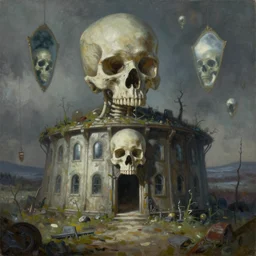 skeletal bunker, oil on canvas concept art by beksinski, millaise and greg rutkowski, deviantart, hall of mirrors, concept art, lovecraftian