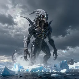 ancient unknown eldritch creature rising from the ice, antarctica, digital art, realistic, detailed, artstation