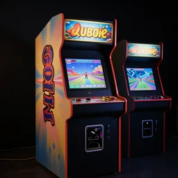 video game arcade, black background, 7 0 s airbrush