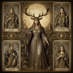 lithe enchanting elk headed female wizard. a matte symmetrical fantasy portrait. wicca pagan viking norse tarot. by hieronymus bosch, cyril rolando and rebecca guay and natalie shau, whimsical, intricate. trending on devaintart