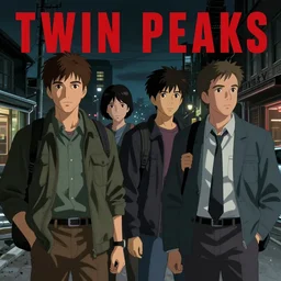 Twin Peaks poster artwork by Michael Whelan and Tomer Hanuka, Rendering the agents from The X-Files appear in town and don't know how they got there, full of details, by Makoto Shinkai and thomas kinkade, Matte painting, trending on artstation and unreal engine