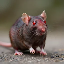 zombified red eyed rat, standing, realistic, vibrant colors, crimson