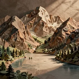 lakeside mountains, papier mache