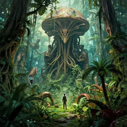 epic, ultra detailed, hyper - real alien jungle by greg rutkowski and salvador dali inside salvador dali biodome, inspired by the movie matrix