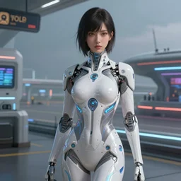 portrait futuristic Airforce Girl, in future airport rooftop , ssci-fi, fantasy, intricate, very very beautiful, elegant, human anatomy, neon light, highly detailed, digital painting, artstation, concept art, smooth, sharp focus, illustration, art by tian zi and WLOP and alphonse mucha