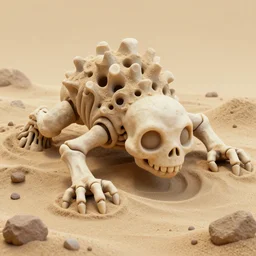 skeletal sand creature creeping through a dungeon, fractal and stylized creature design, 3 d render digital art masterpiece, surreal cartoon proportions