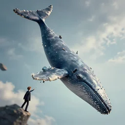 here is a giant whale and world hanging upside down. everything is gradually crumbling, anton fadeev, 2 d, overhead lens