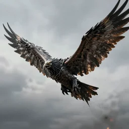 ares flying with wings to the sky, apocalyptic, realistic, hd