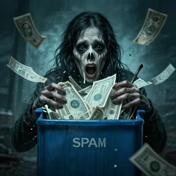 spam folder overflowing, horror athmosphere, catastrophical