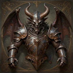 a detailed bust knight in rusty iron, demonic, demon, symmetry, symmetrical, by greg rutkowski and justin gerard, digital art, monstrous, art nouveau, baroque style, realistic painting, very detailed, fantasy, dnd, character design, top down lighting, trending on artstation