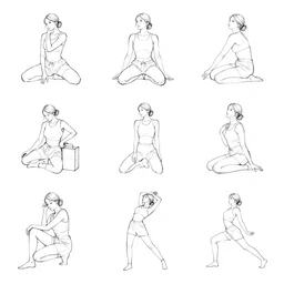 full page of pose explorations, line of action, still life, pose model