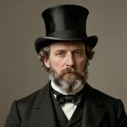 A photograph portrait of Jerma in the mid-late 1800s with a top hat and beard, taken in the mid-late 1800s, grainy, taken on a Field View Camera, realistic, hyperrealistic, very realistic, highly detailed, very detailed, extremely detailed, detailed, digital art, trending on artstation