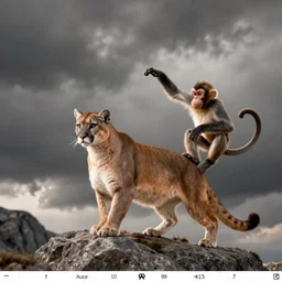 trail cam of a mountain lion dancing with a monkey