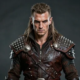 d & d style, upper body portrait, tabaxi male, wearing studded leather