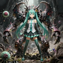 hatsune miku infected by bacteria, transformed into a monster, junji ito