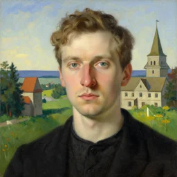 a portrait of a male character, invisible nose, in a scenic environment by Ross Tran and by Jesper Ejsing and by Mikalojus Konstantinas Ciurlionis