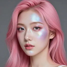 of a pink hair girl with a holographic detailed face