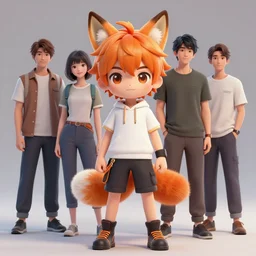 a beautiful fullbody portrait of a cute anime boy with orange hair and orange fox ears. character design by cory loftis, fenghua zhong, ryohei hase, ismail inceoglu and ruan jia. artstation, volumetric light, detailed, photorealistic, fantasy, rendered in octane