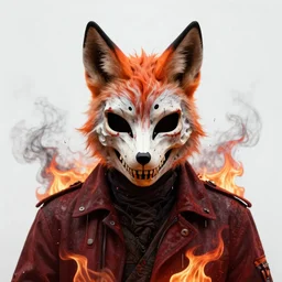 ( ( ( ( ( hyperrealist distant portrait of a man wearing a skull fox mask in hell where it rains fire and smoke. ) ) ) ) ) by donato giancola, fantasy, photorealistic, octane render, unreal engine, dynamic lighting, trending on artstation, poster, volumetric lighting, very detailed faces, 4 k, award winning