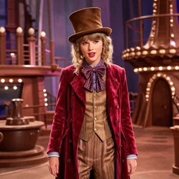 still of taylor swift as willy wonka in willy wonka and the chocolate factory