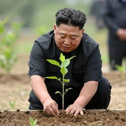 Kim Jong-un planting a small plant