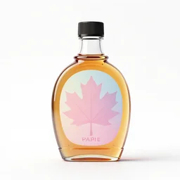 pastel maple syrup bottle, clean 3d render, octane render, isolated on a pure white background, centered, entire object in frame, sharp focus, soft studio lighting