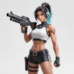 atom cyber brutalwave, muscular girl with minigun, cover artwork