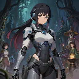 detailed, sharp, cute moe humanoid female cyberpunk warrior by Anna Dittmann and by studio ghibli and Tim Burton and Junji Ito and Zdzislaw Beksinski. digital art. featured on art station. anime arts. featured on Pixiv, HD, 8K, highly detailed, good lighting